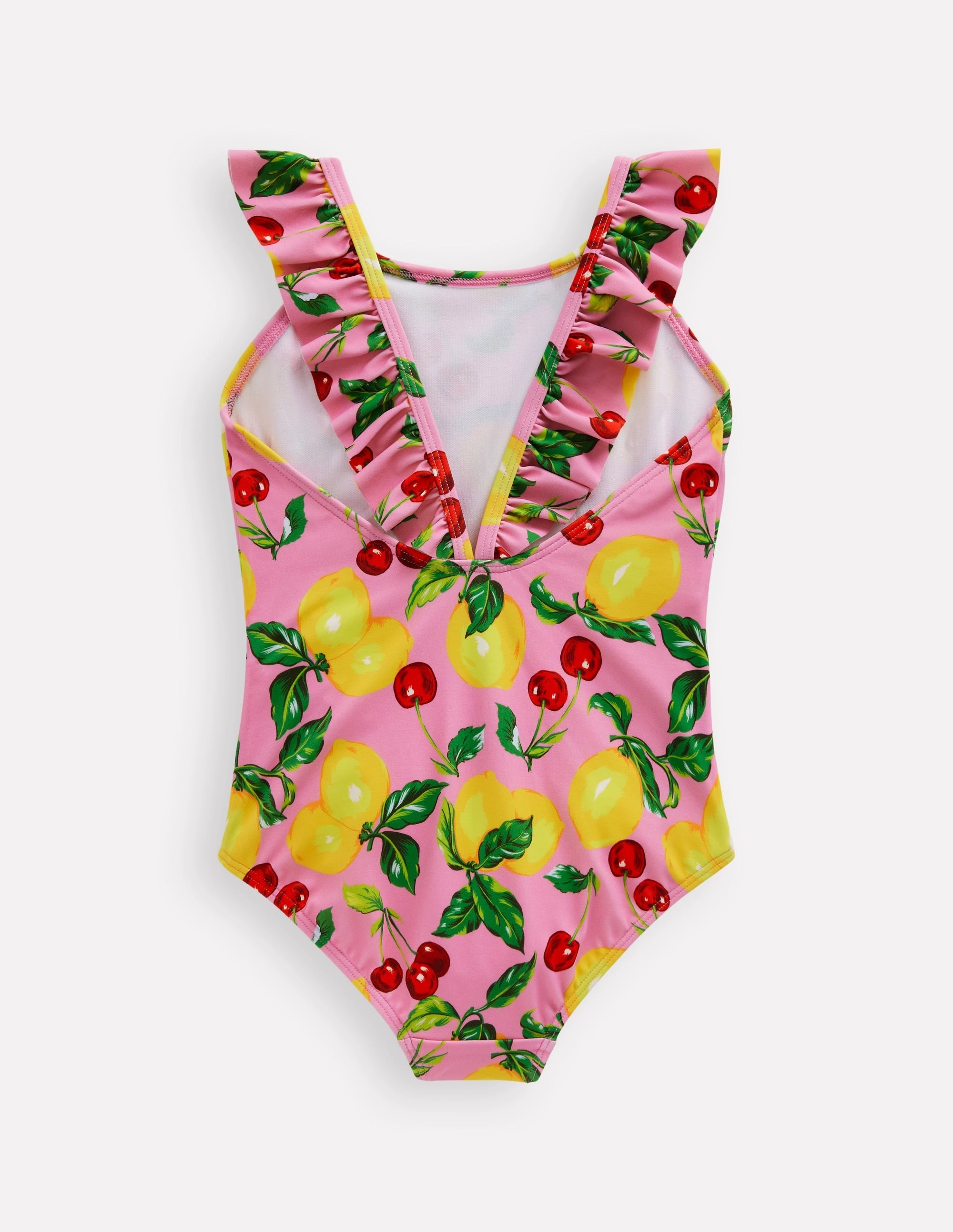 Hallie Frill Strap Swimsuit-Cosmos Pink Lemons & Cherries Matte-Look laid-back style