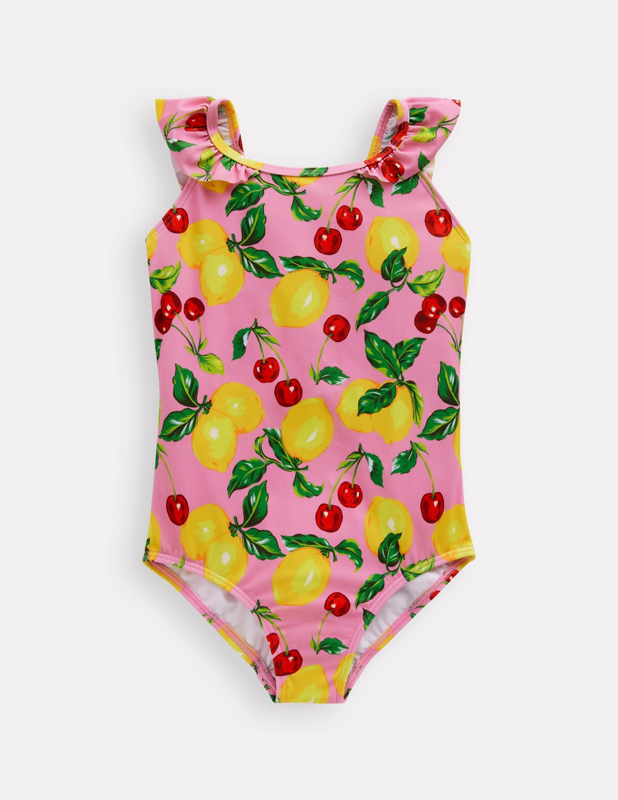 Hallie Frill Strap Swimsuit-Cosmos Pink Lemons & Cherries Water Repellent