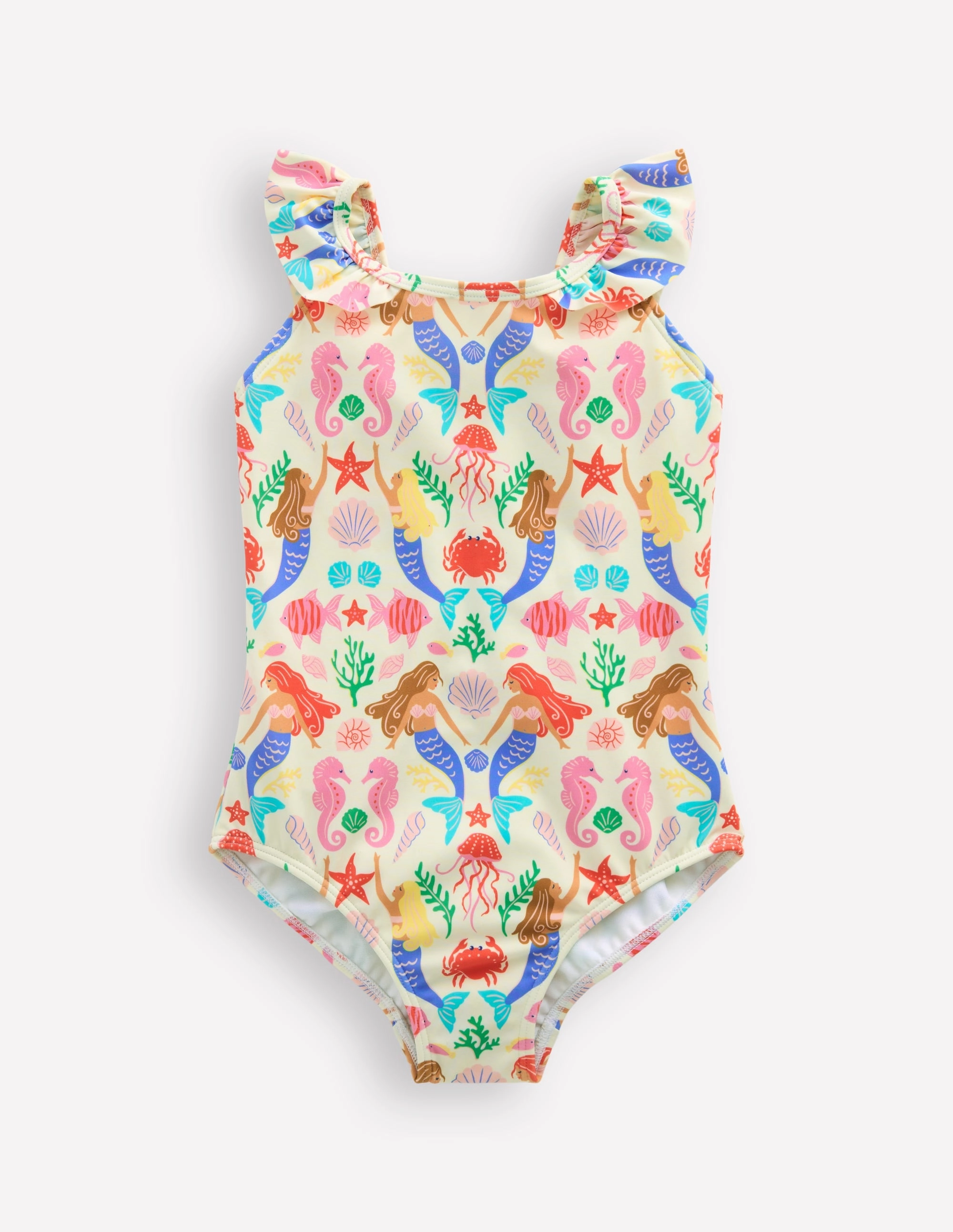 Hallie Frill Strap Swimsuit-Ivory Mermaid Glossy Finish