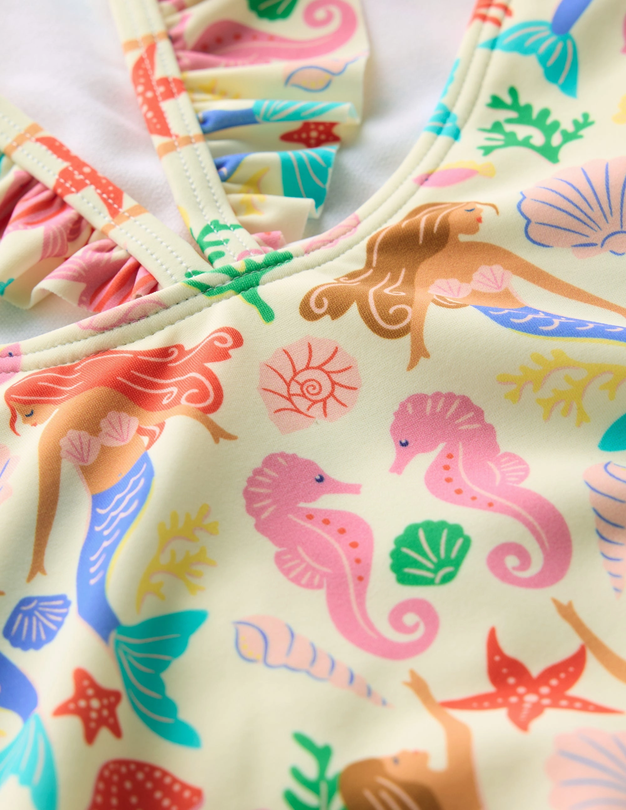 Ocean Holiday Hallie Frill Strap Swimsuit-Ivory Mermaid