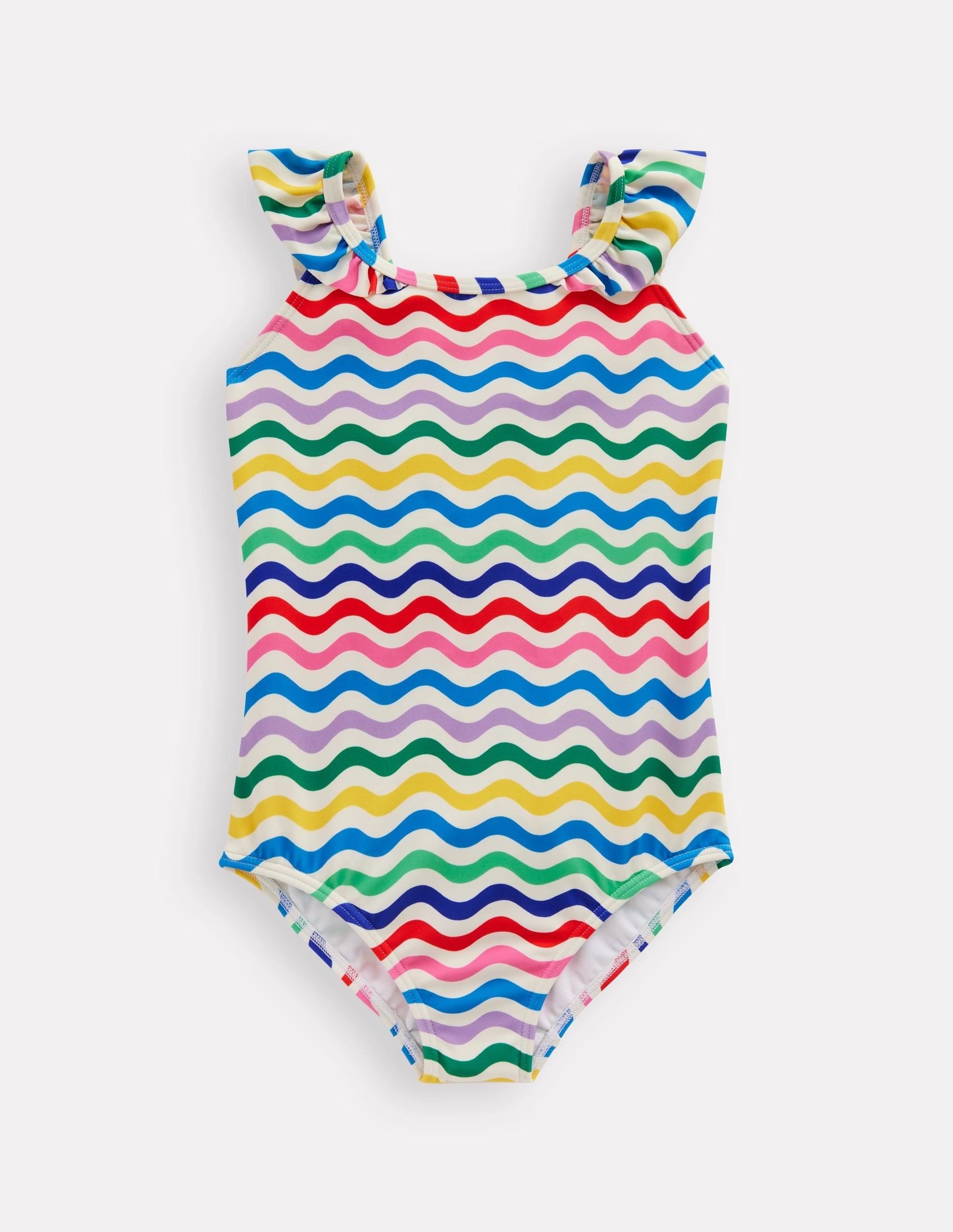 Hallie Frill Strap Swimsuit-Multi Mini Wave Bold colors Odor Control Tech