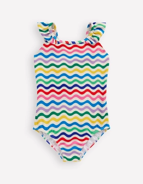 Hallie Frill Strap Swimsuit-Multi Mini Wave Bold colors Odor Control Tech