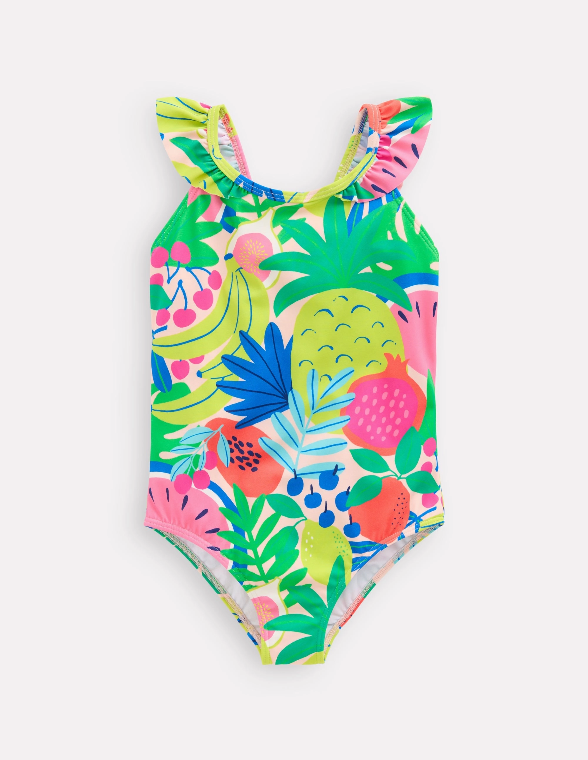 Hallie Frill Strap Swimsuit-Multi Tropical Fruit Weekend Escape