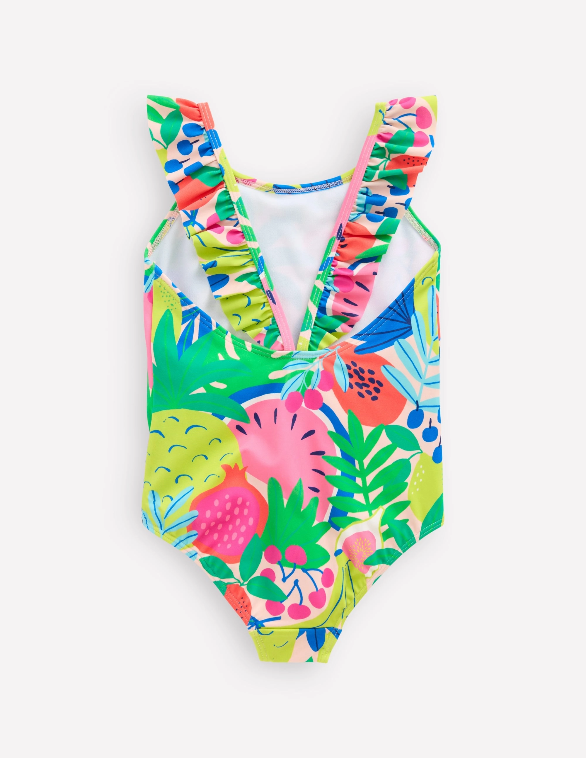 Hallie Frill Strap Swimsuit-Multi Tropical Fruit Poolside Comfort hassle-free
