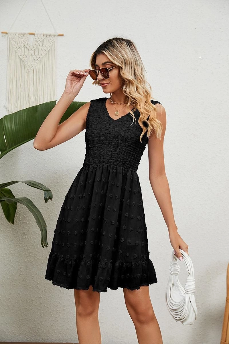 Pure Piece Lounge Mode V NECK JACQUARD WEAVE SLEEVELESS DRESS
