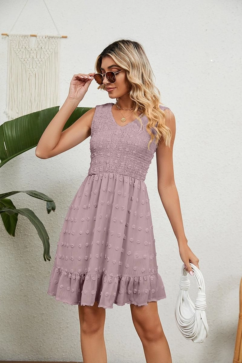 Comfortable fit V NECK JACQUARD WEAVE SLEEVELESS DRESS