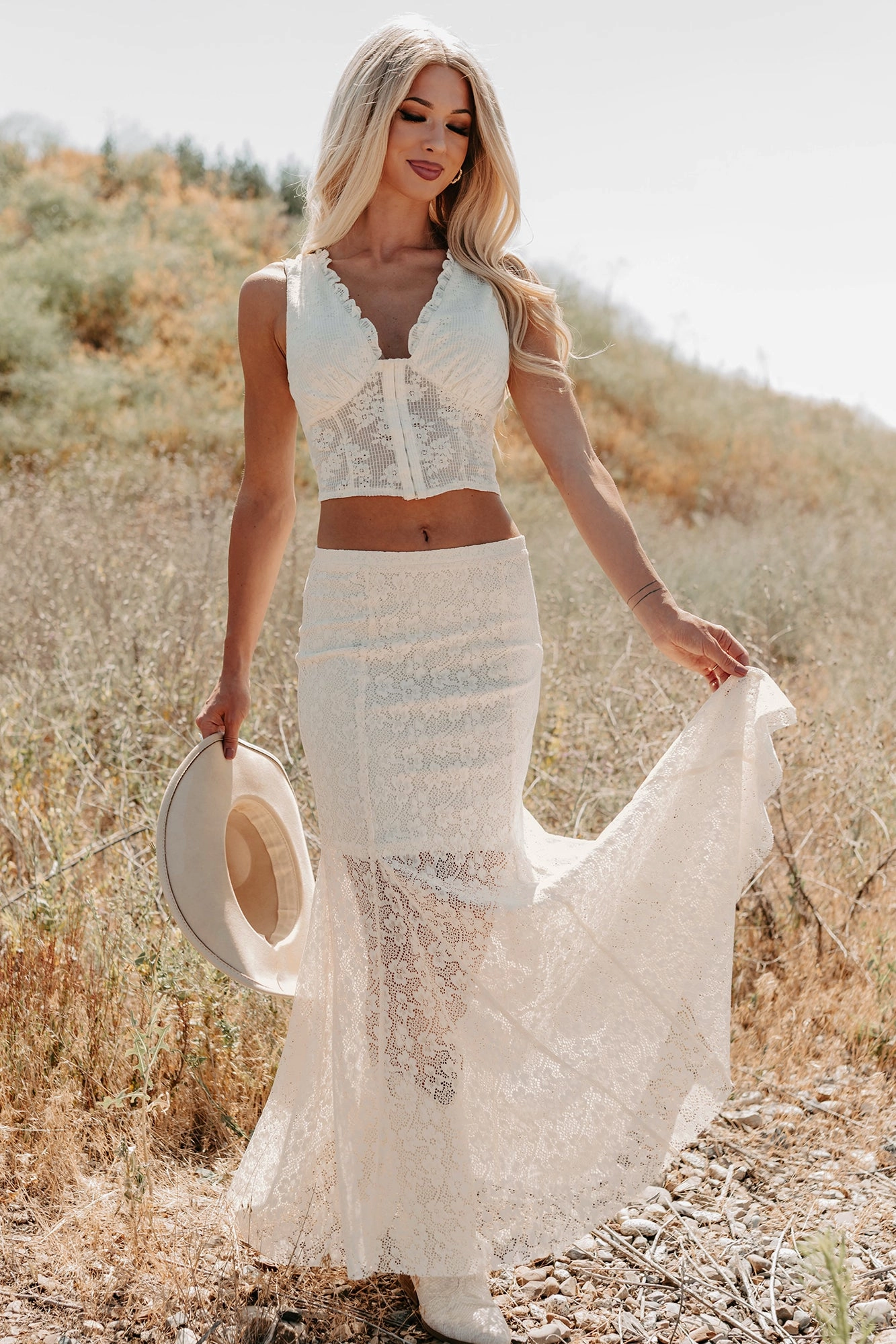 Hard Launch Love Floral Lace Maxi Skirt (Cream) Basic Look AdjustableWaistband