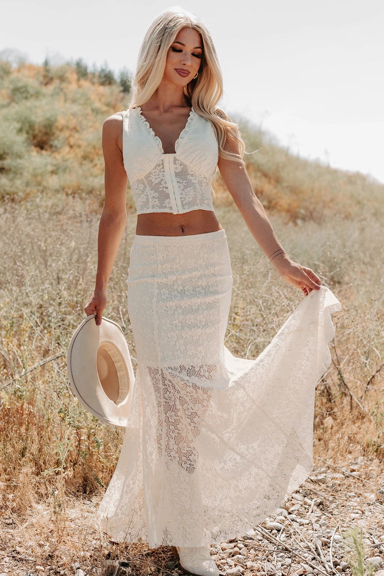 Hard Launch Love Floral Lace Maxi Skirt (Cream) ExpandableSidePanels