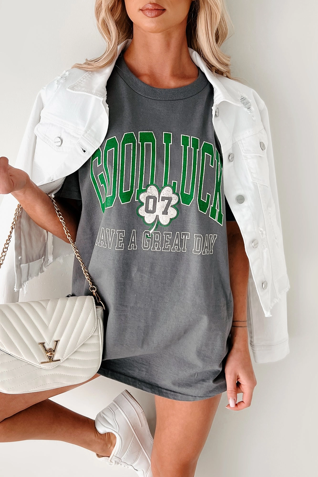 Sporty Hoodie Have A Great Day Graphic T-Shirt (Charcoal)