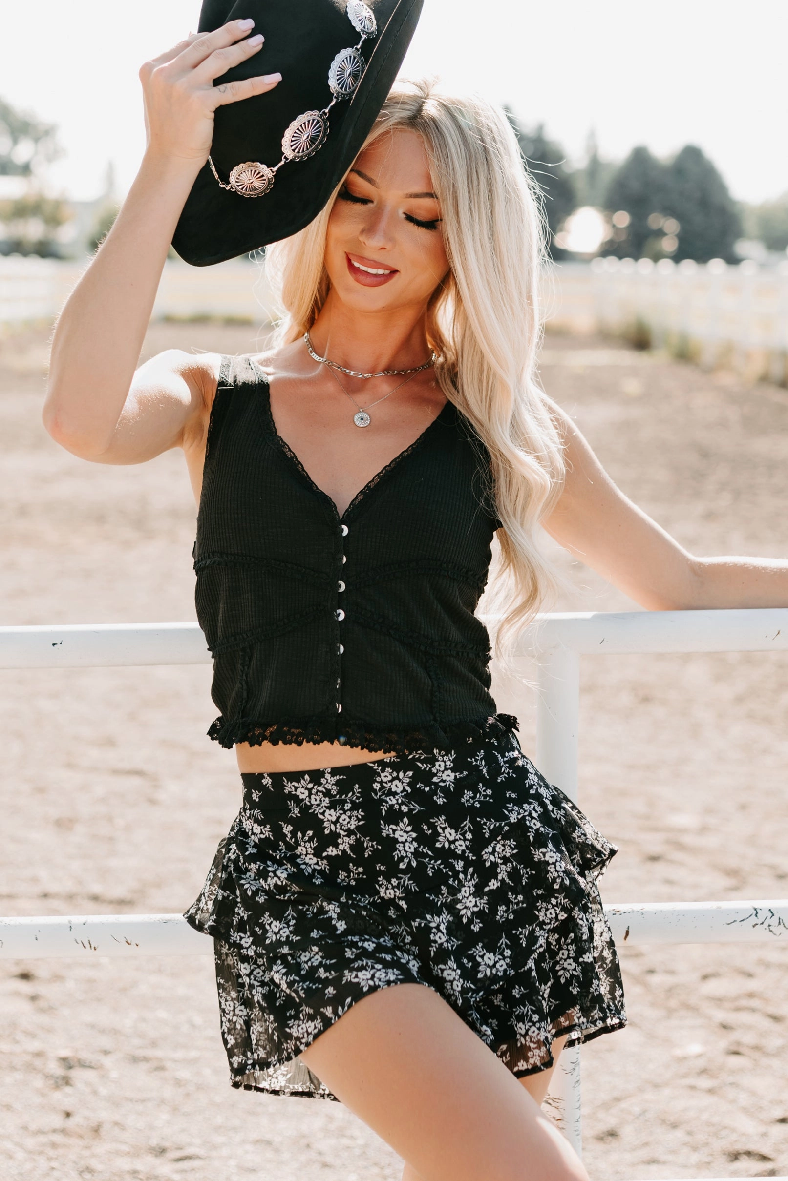 Heart On My Sleeve Button Front Ribbed POL Top (Black) HighElasticity