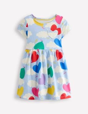 Heart Pocket Fun Jersey Dress-Balloon Clouds Comfortable texture