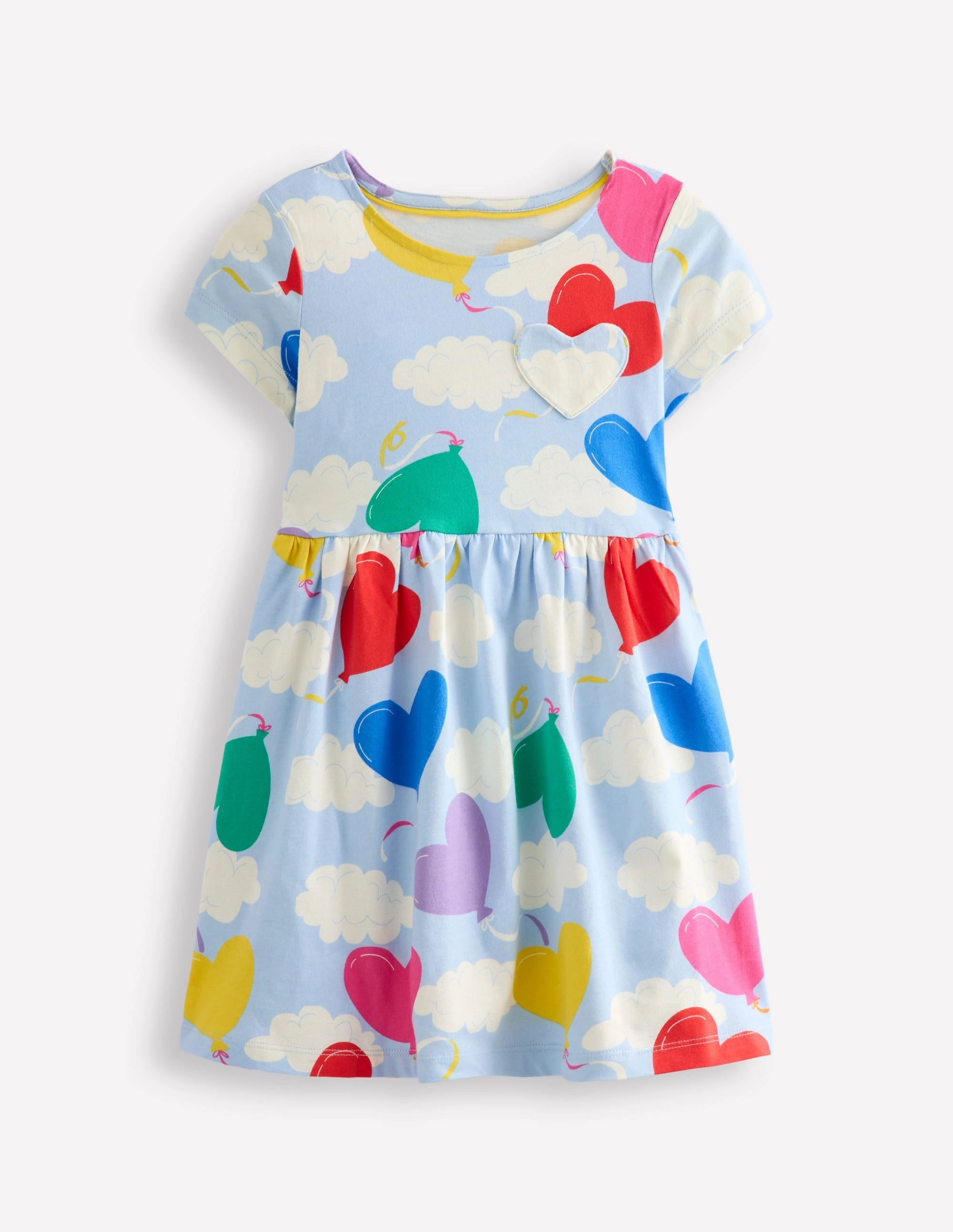 Heart Pocket Fun Jersey Dress-Balloon Clouds Comfortable texture
