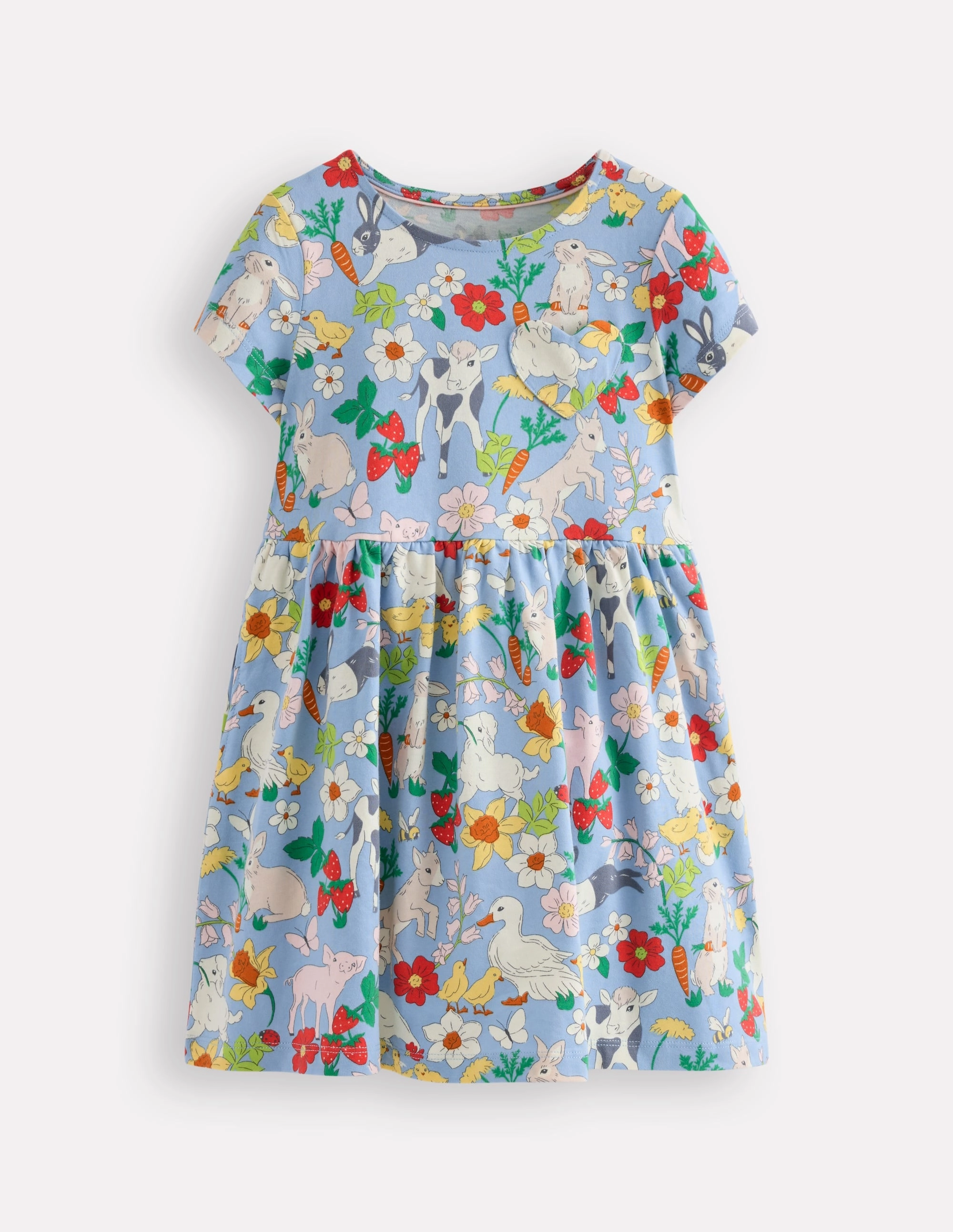Silky Movement Heart Pocket Fun Jersey Dress-Misty Blue Spring Meadow