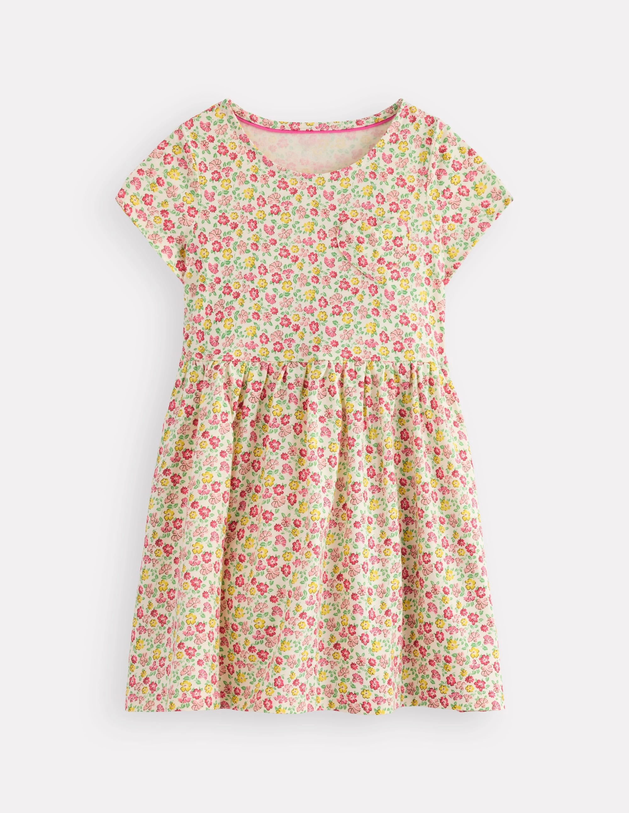 Garden-Party Heart Pocket Fun Jersey Dress-Multi Summer Flowerbed