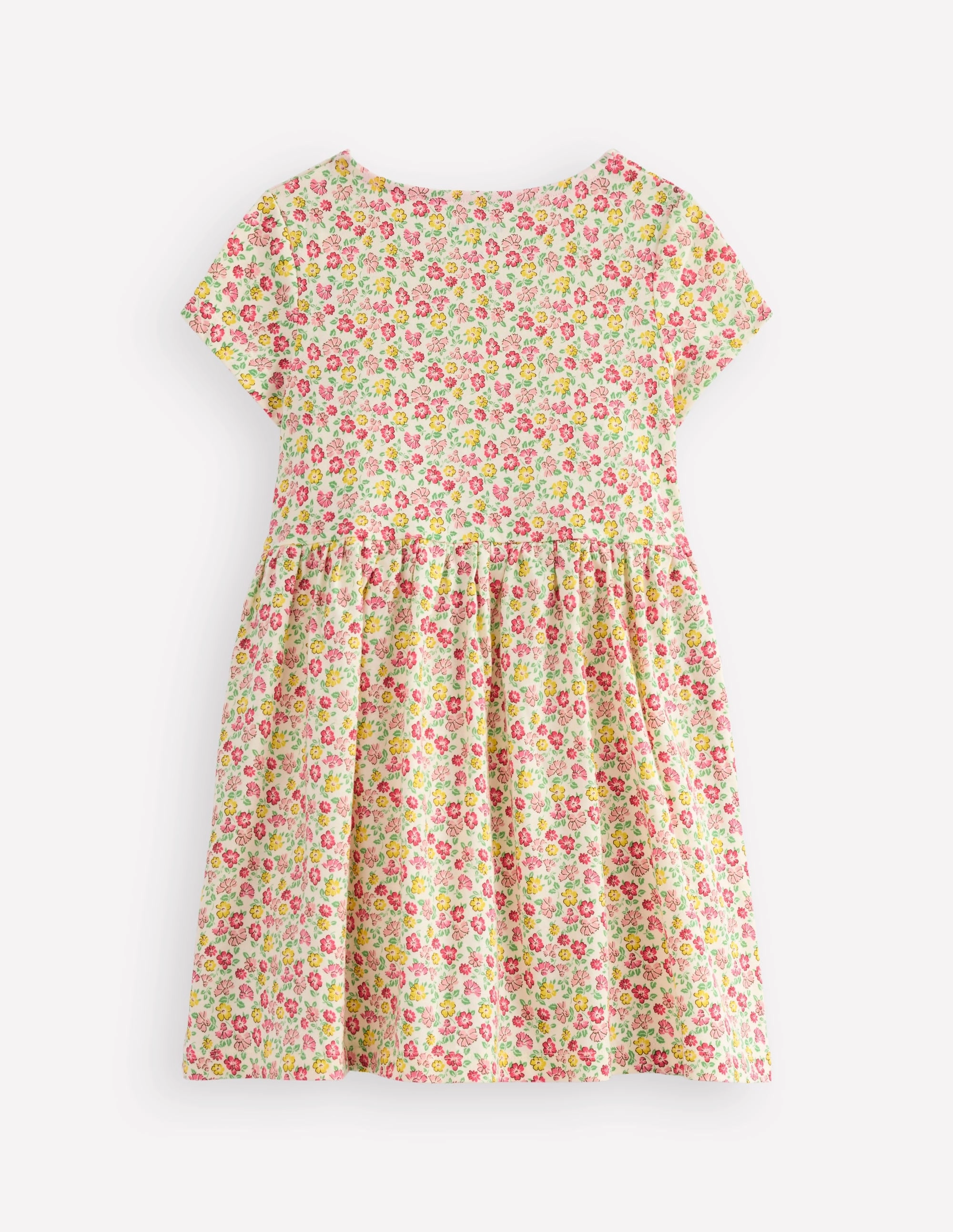Heart Pocket Fun Jersey Dress-Multi Summer Flowerbed Travel Wear