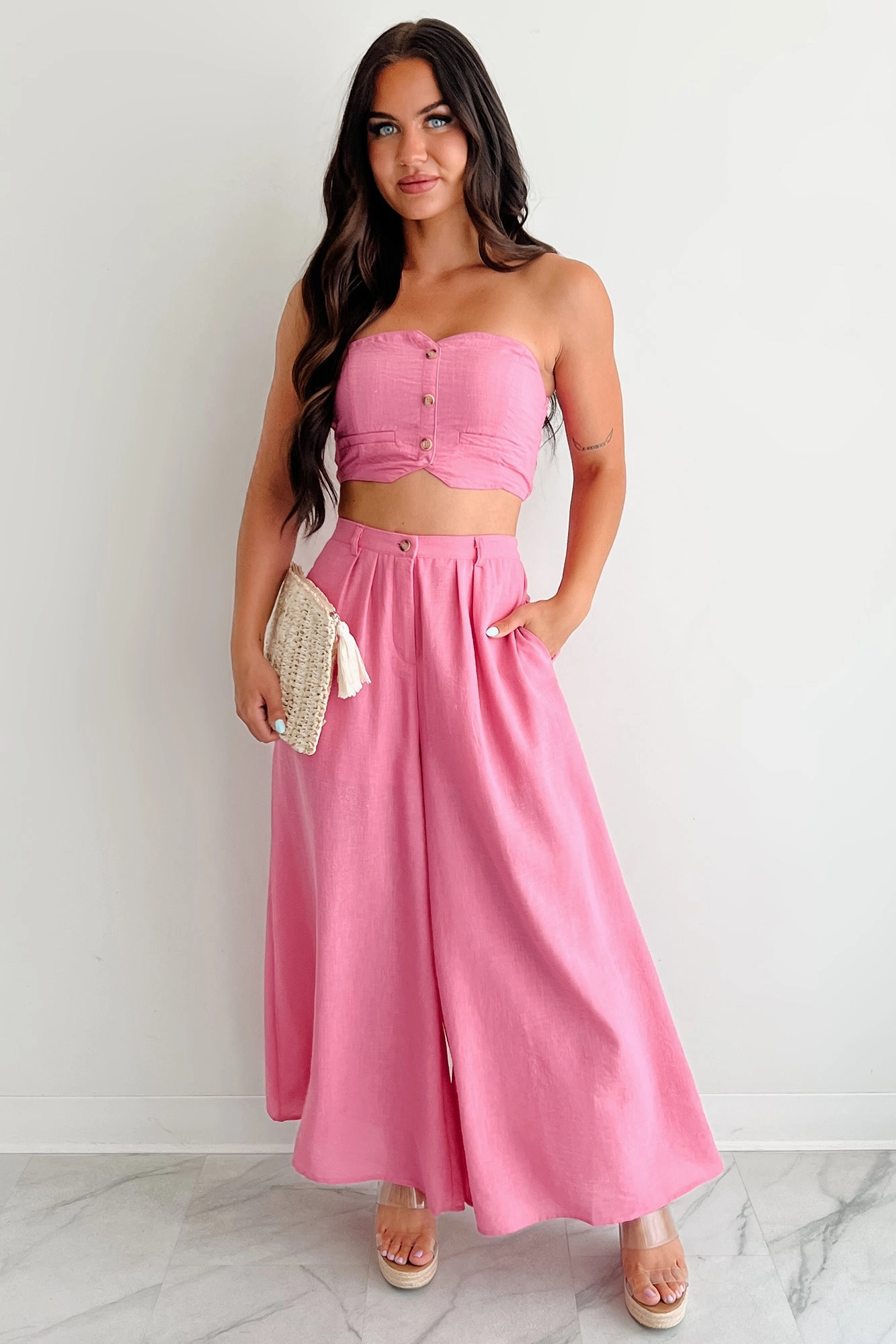 Heartthrob Moments Strapless Crop Top & Pant Set (Magenta) Stretch Ready