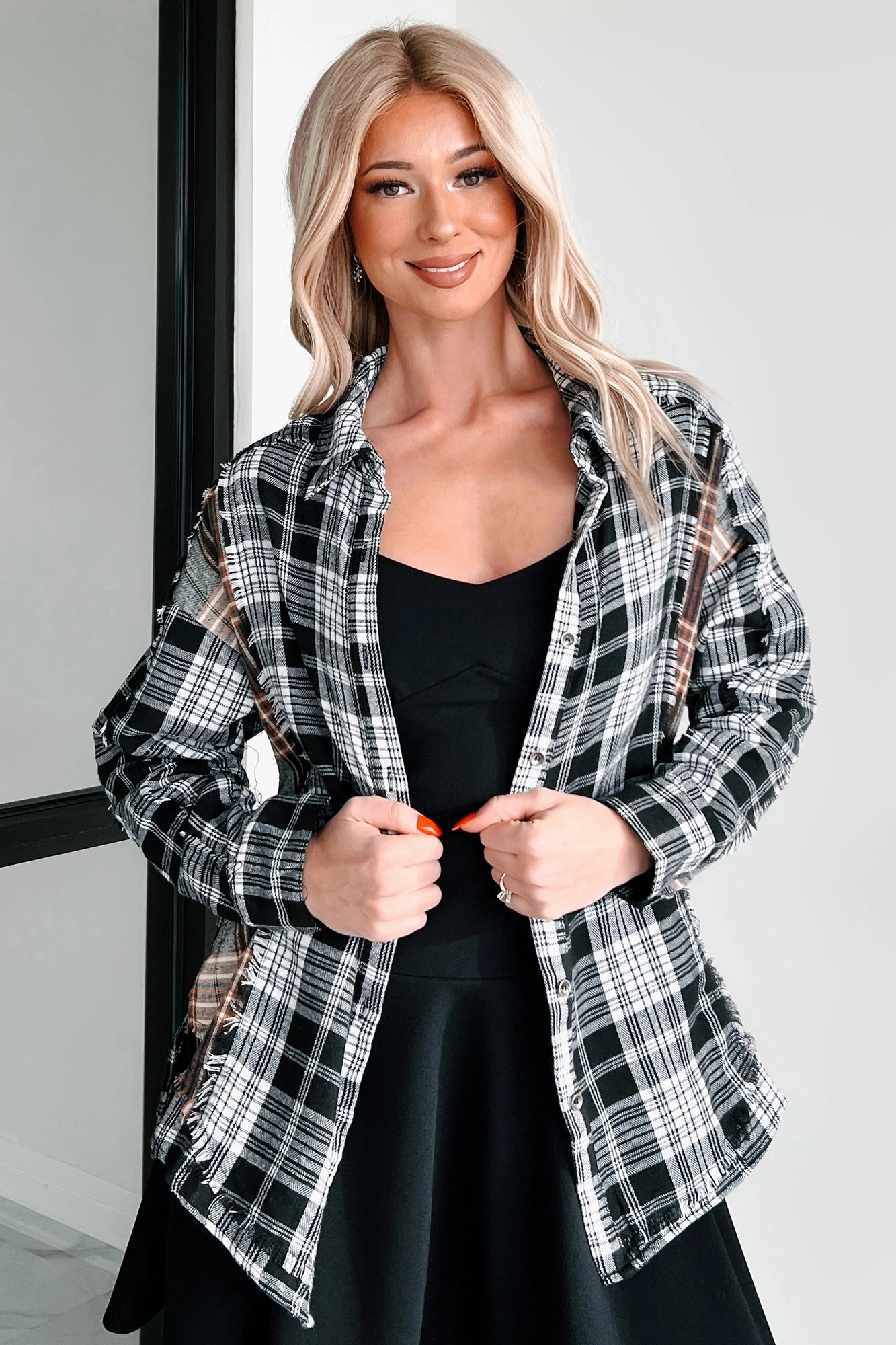 LowProfileZipperSystem In Unfamiliar Territory Mixed Plaid Button-Up Shirt (Black)