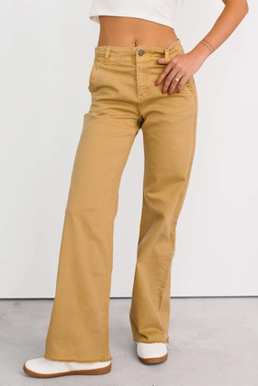 Comfy Vibes Heath Wide Leg High Rise Mica Denim Jeans (Camel)
