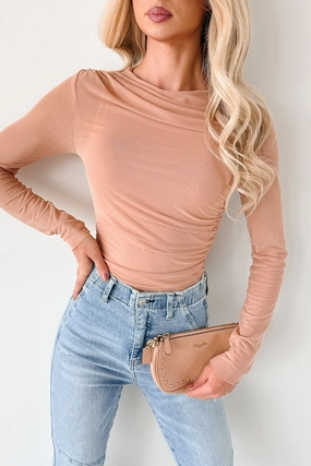 Hidden Zipper Heels & Hollywood Long Sleeve Mesh Fore Bodysuit (Nude)