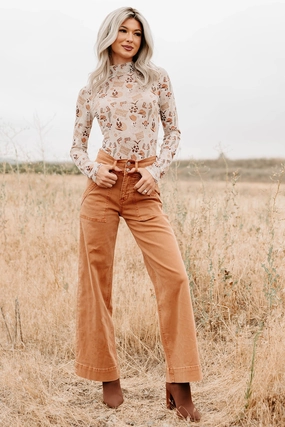 Henley Wide Leg Mica Denim Jeans (Cinnamon) Modern Wear Urban Cool