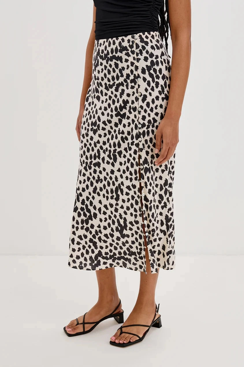 Wrap style Detachable Detail Hepburn Skirt Taupe Spotted