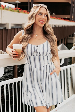 Here With Me Striped Mini Dress (Off White/Navy) Stylish Appeal