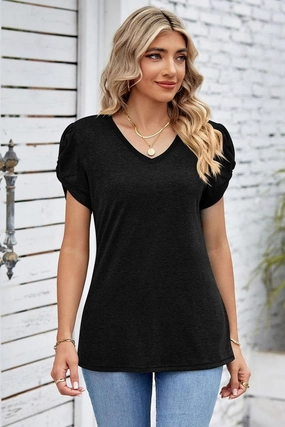 DRAPED PUFF SLEEVE WOMEN DAILY T SHIRTS Non Irritating Label
