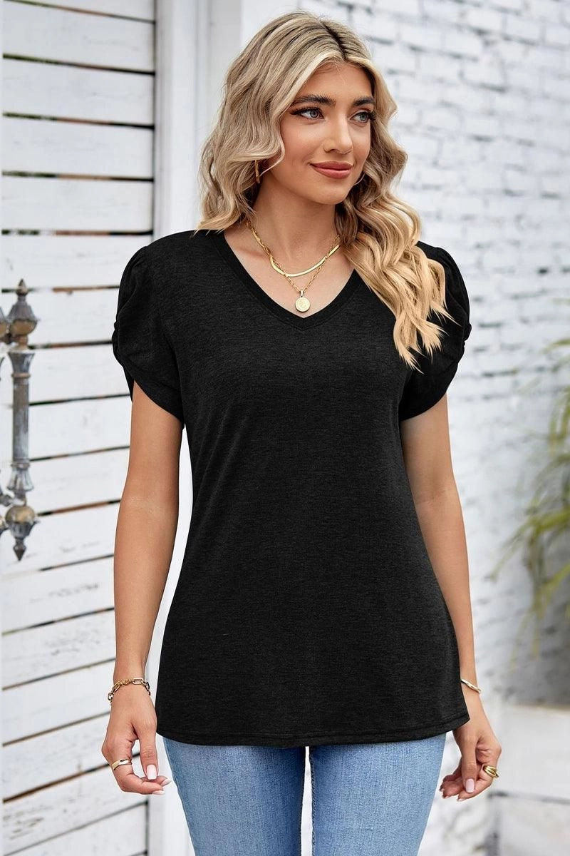 DRAPED PUFF SLEEVE WOMEN DAILY T SHIRTS Non Irritating Label