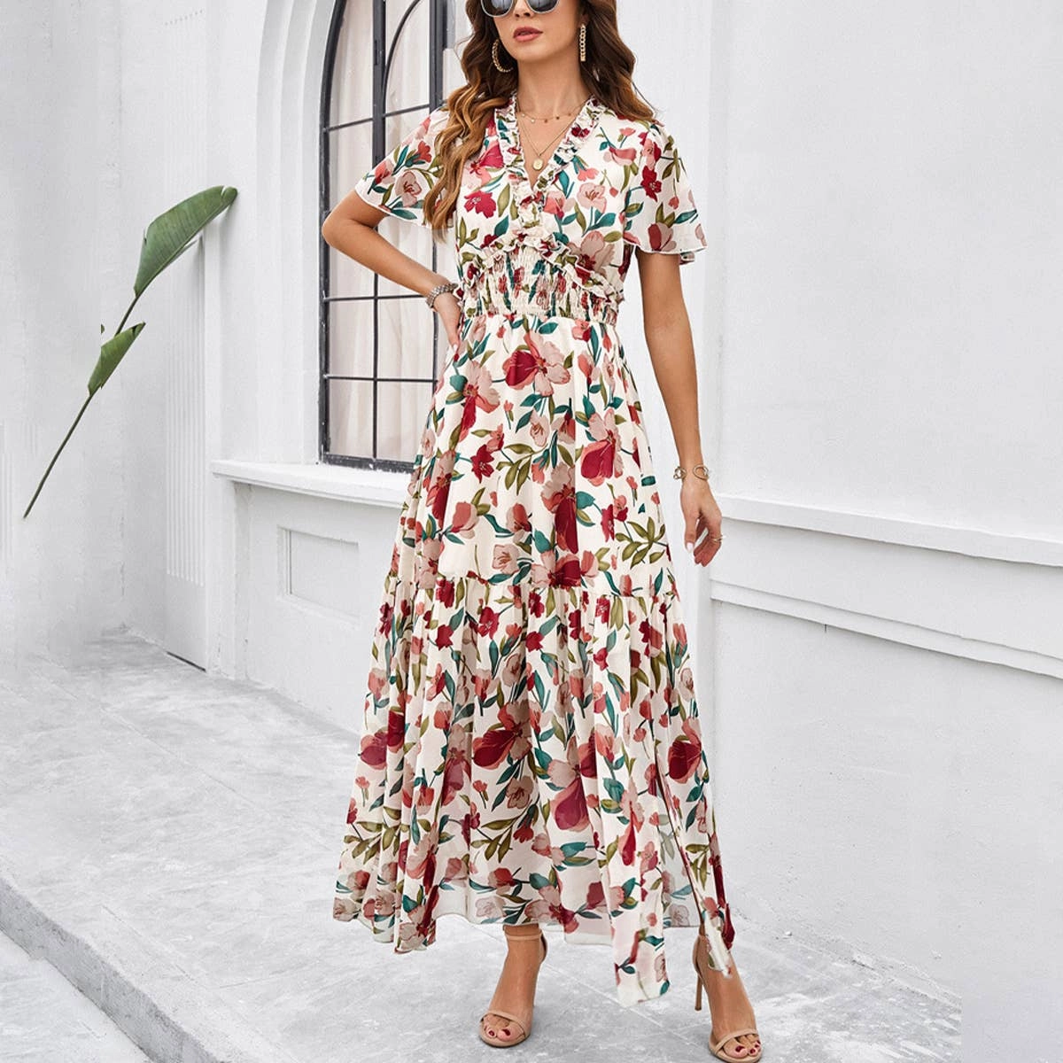 CASUAL PRINT DRESS WITH WAIST_CWDMD1953 Relaxed day dress Urban appeal