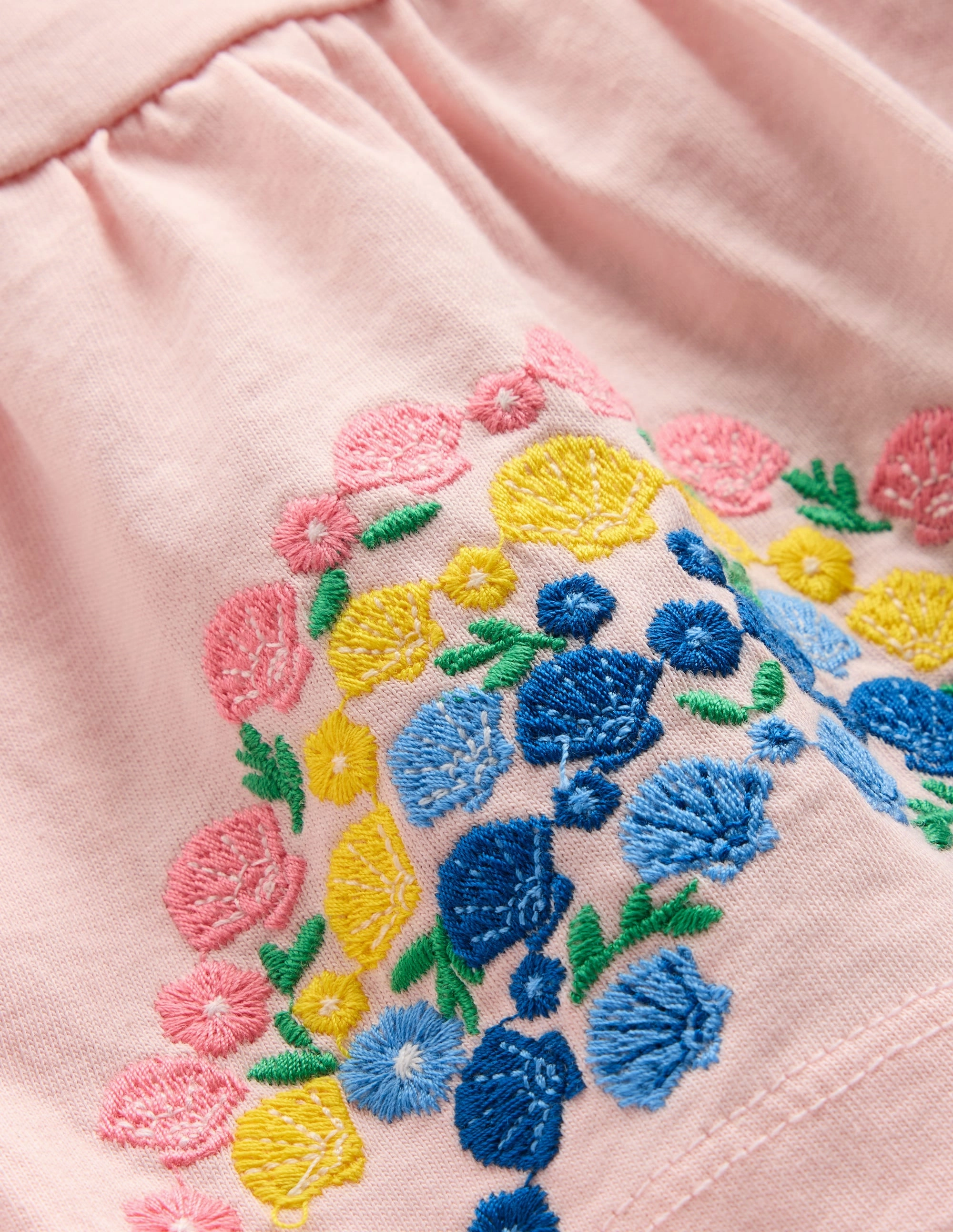 Enza Broderie Hem Jersey Dress-Chalk Pink Rainbows Artistic Vibe Trend Focused