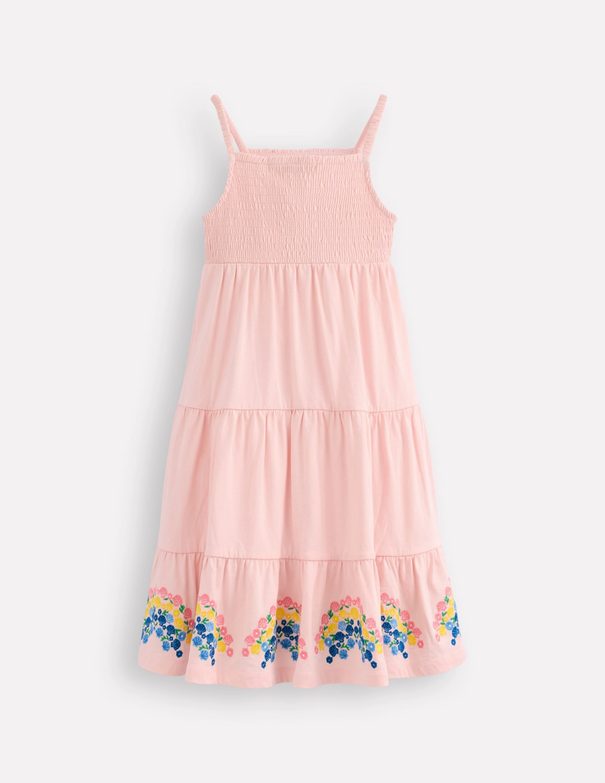 Dinner Outfit Enza Broderie Hem Jersey Dress-Chalk Pink Rainbows