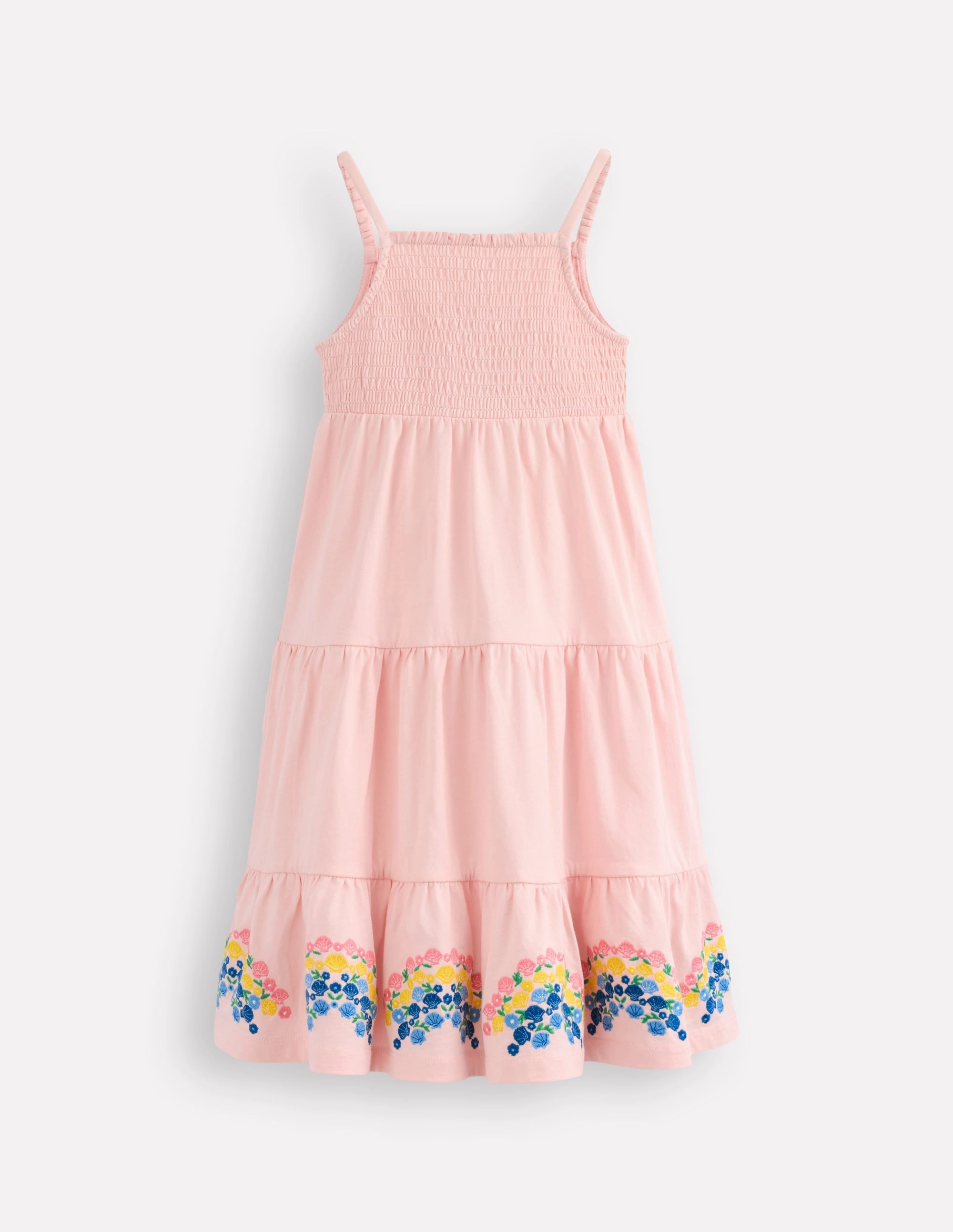 Enza Broderie Hem Jersey Dress-Chalk Pink Rainbows Saturated Hue