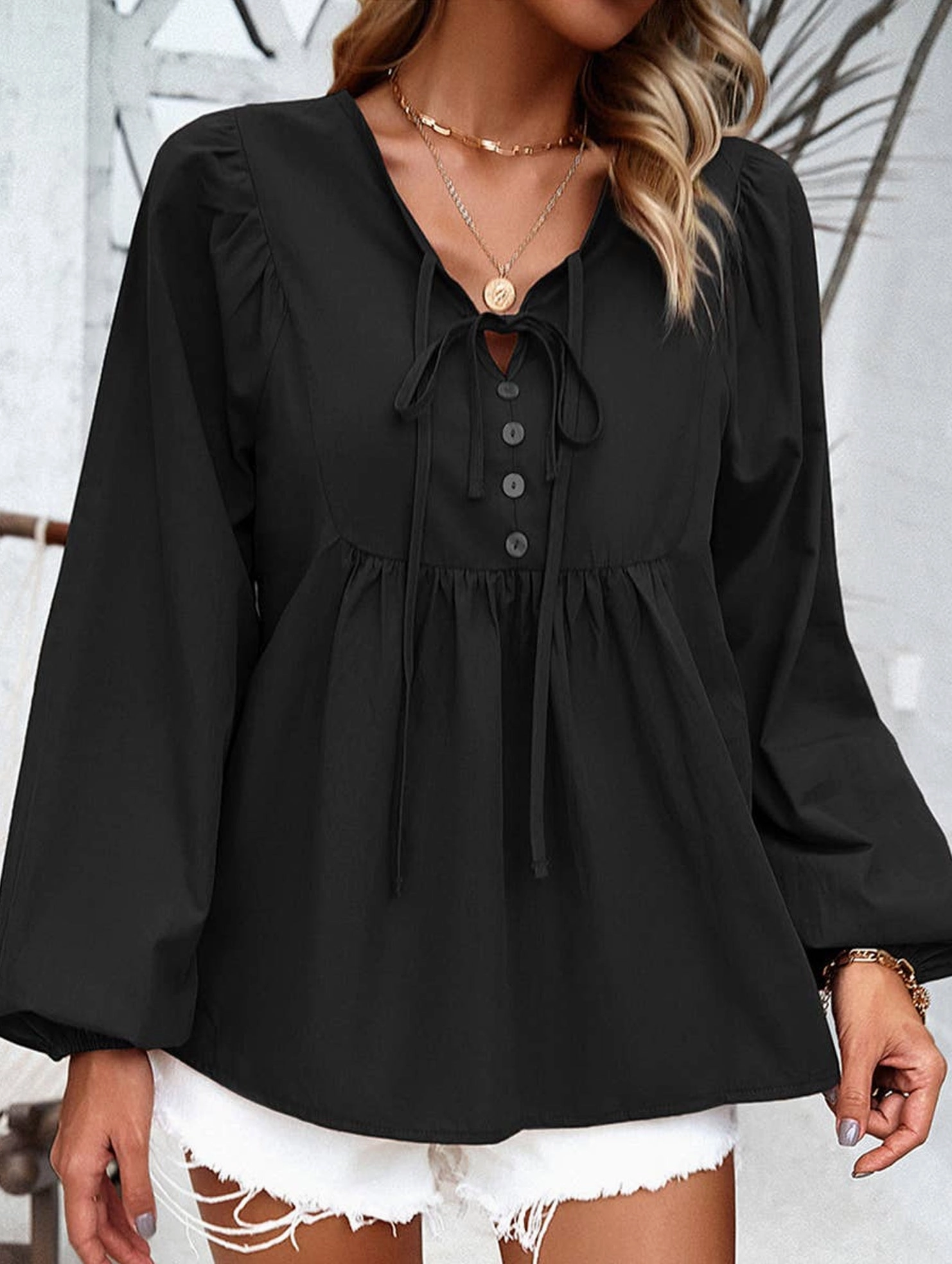 SlipResistant Convertible Style COTTON WICKING V COLLAR BLOUSE_CWTBLL0779