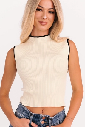 Zero Waste Production Label Gonna Go Far Contrast Trim Sleeveless Top (Cream/Black)