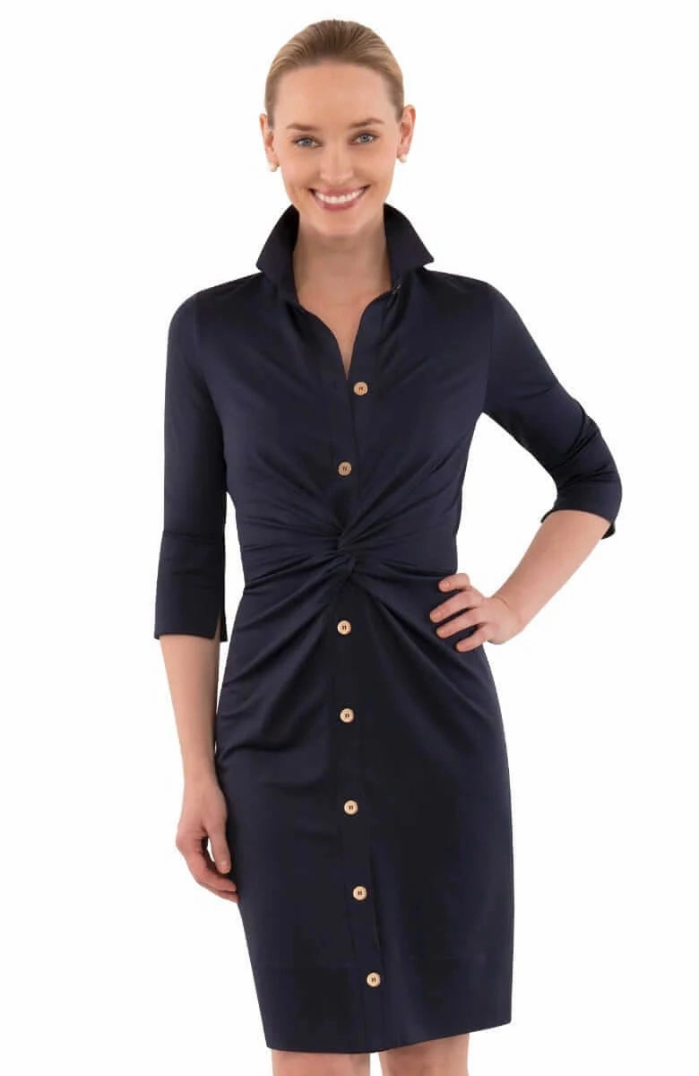 Layering Fit Floating Shape Gretchen Scott Twist & Shout Dress in Solid Navy