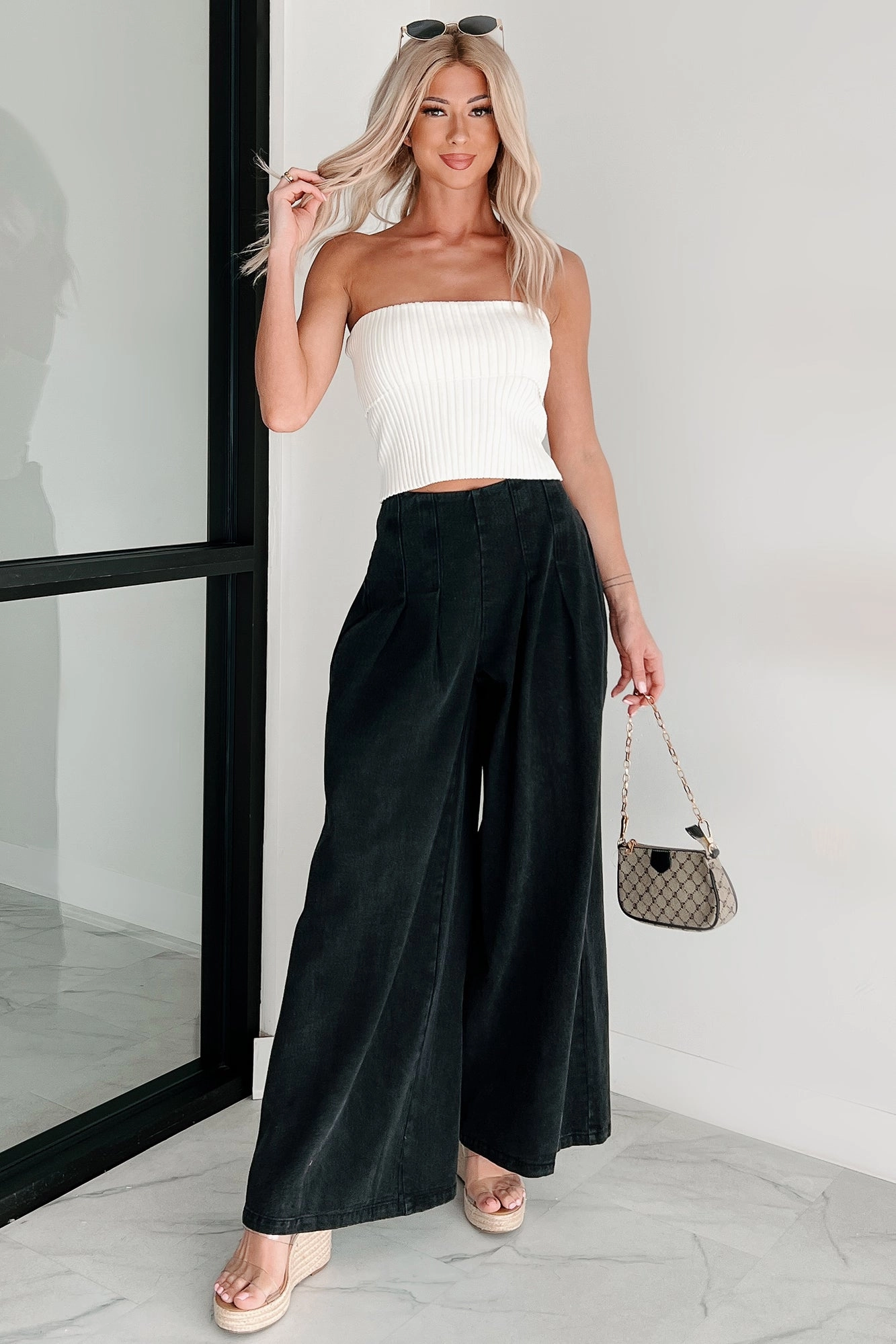 High On Life Wide Leg Pleated Denim Pants (Black) QuickReleaseClosures Seam-Free