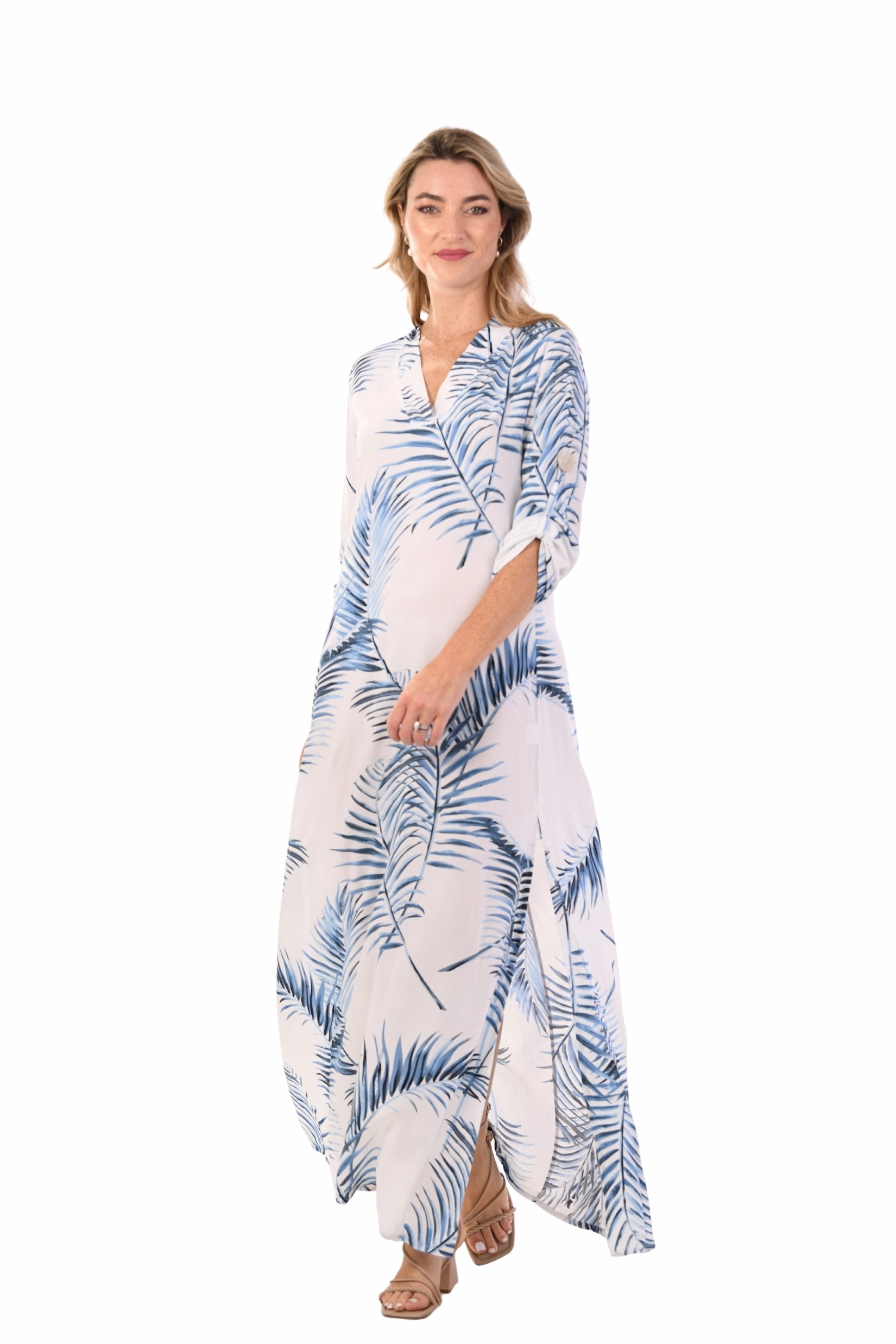 Trendy Vibe Soft Composition Exuma Kaftan / Blue Palm