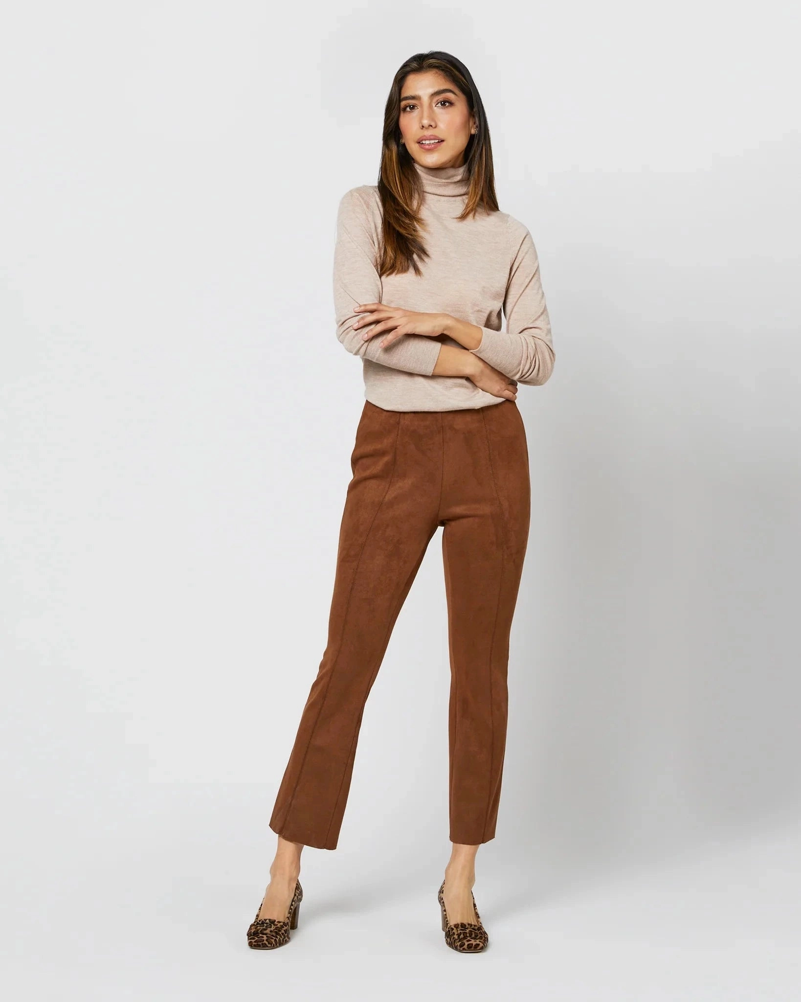 Easy Flex Design Faye Cropped Pant Cognac Stretch Suede