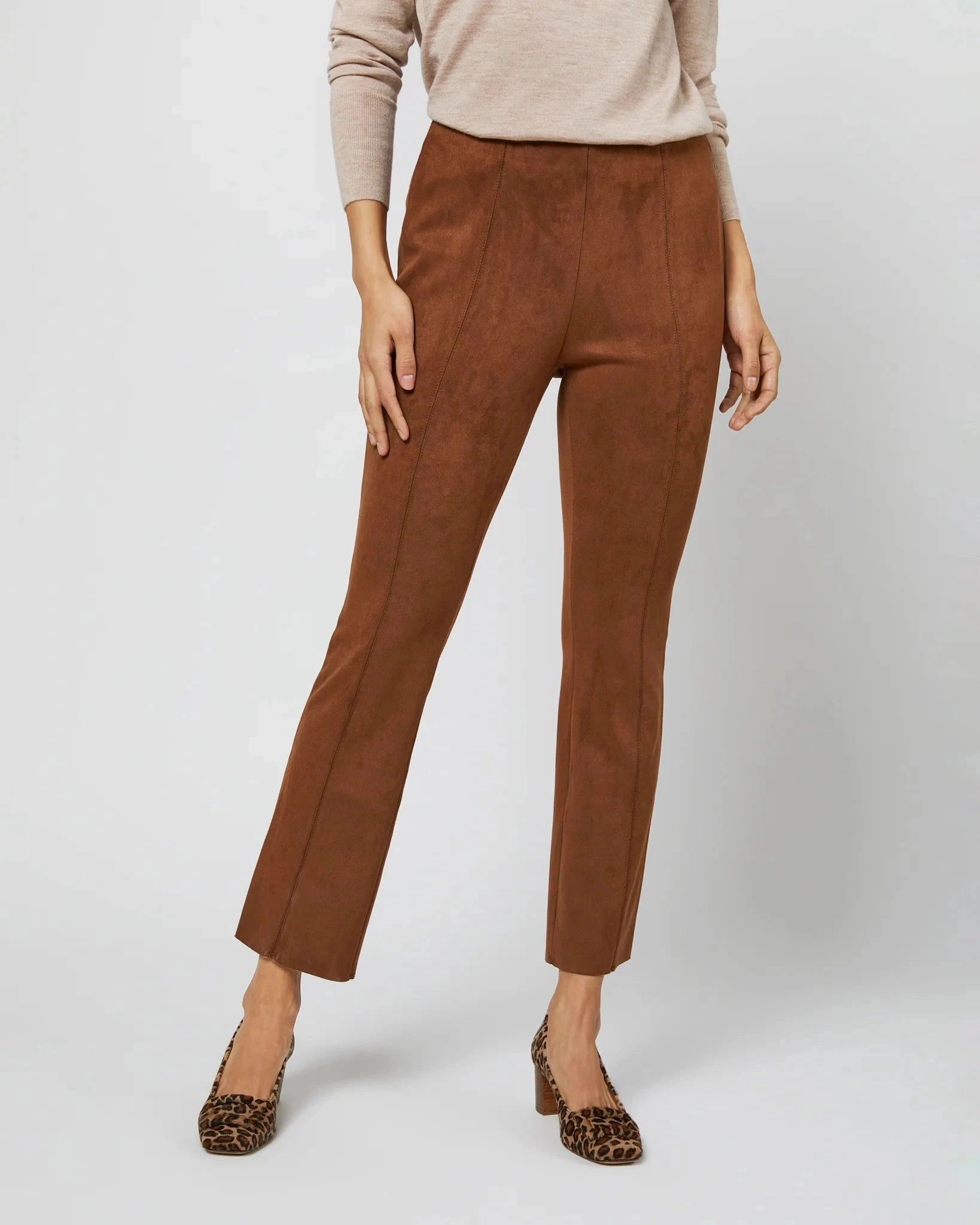 Faye Cropped Pant Cognac Stretch Suede Stable Shape