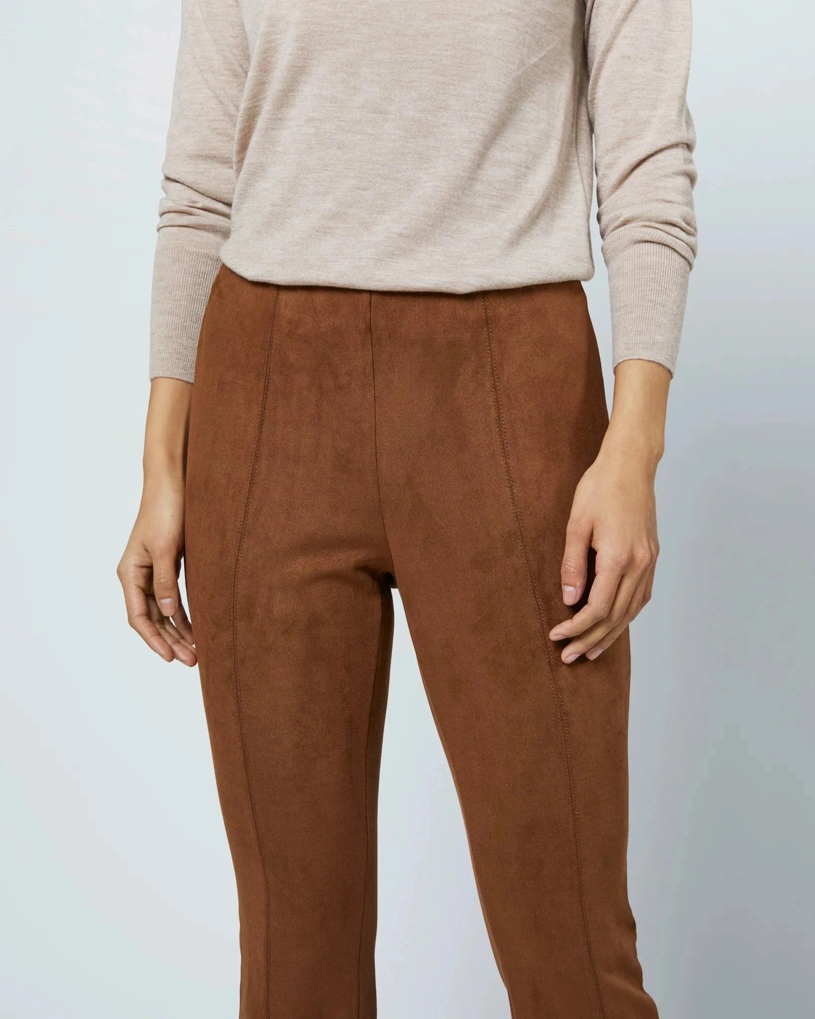 Faye Cropped Pant Cognac Stretch Suede Chic Wear