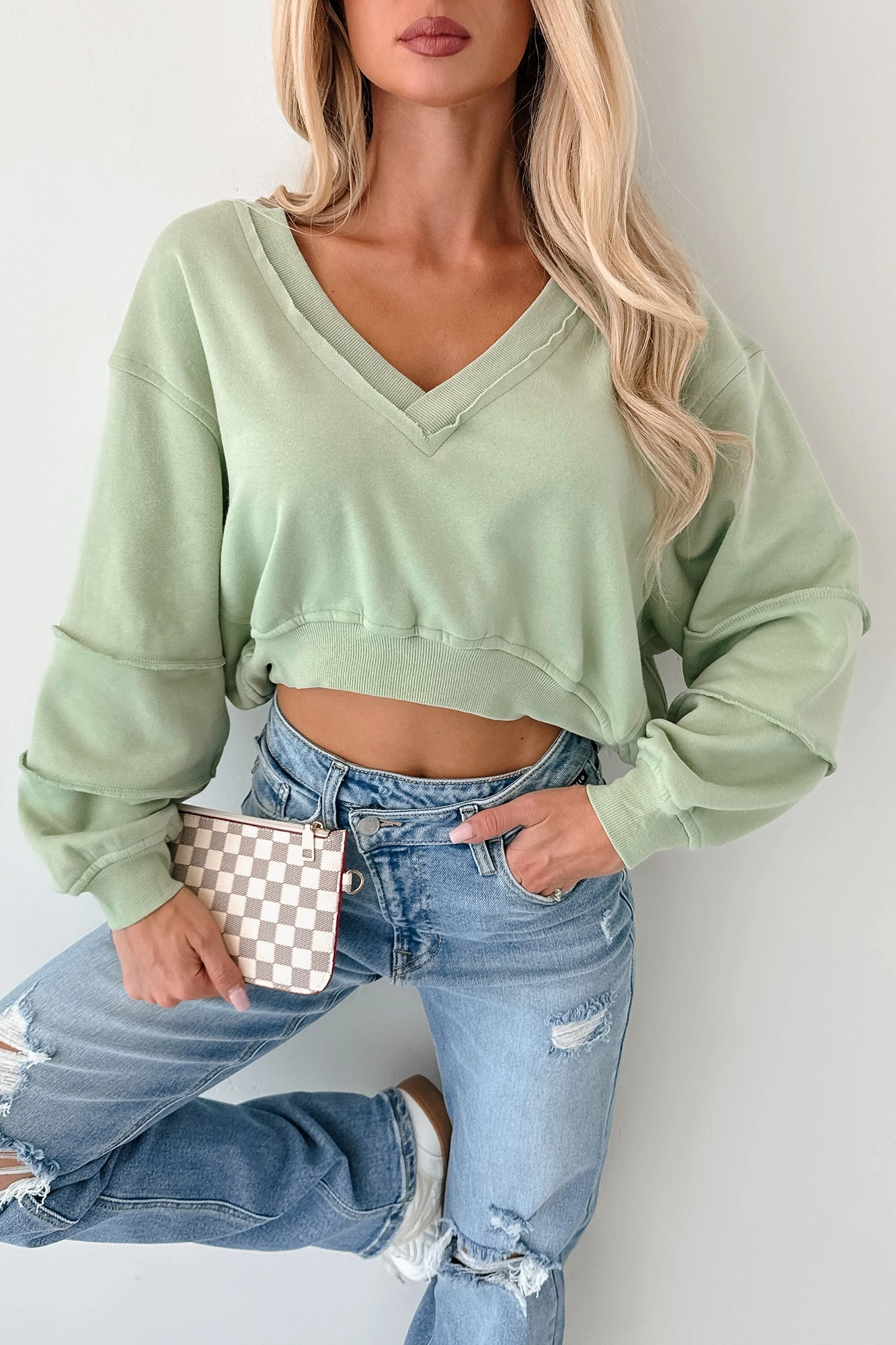 Light Fabric Holding My Peace Signature 8 Crop Sweatshirt (Sage)