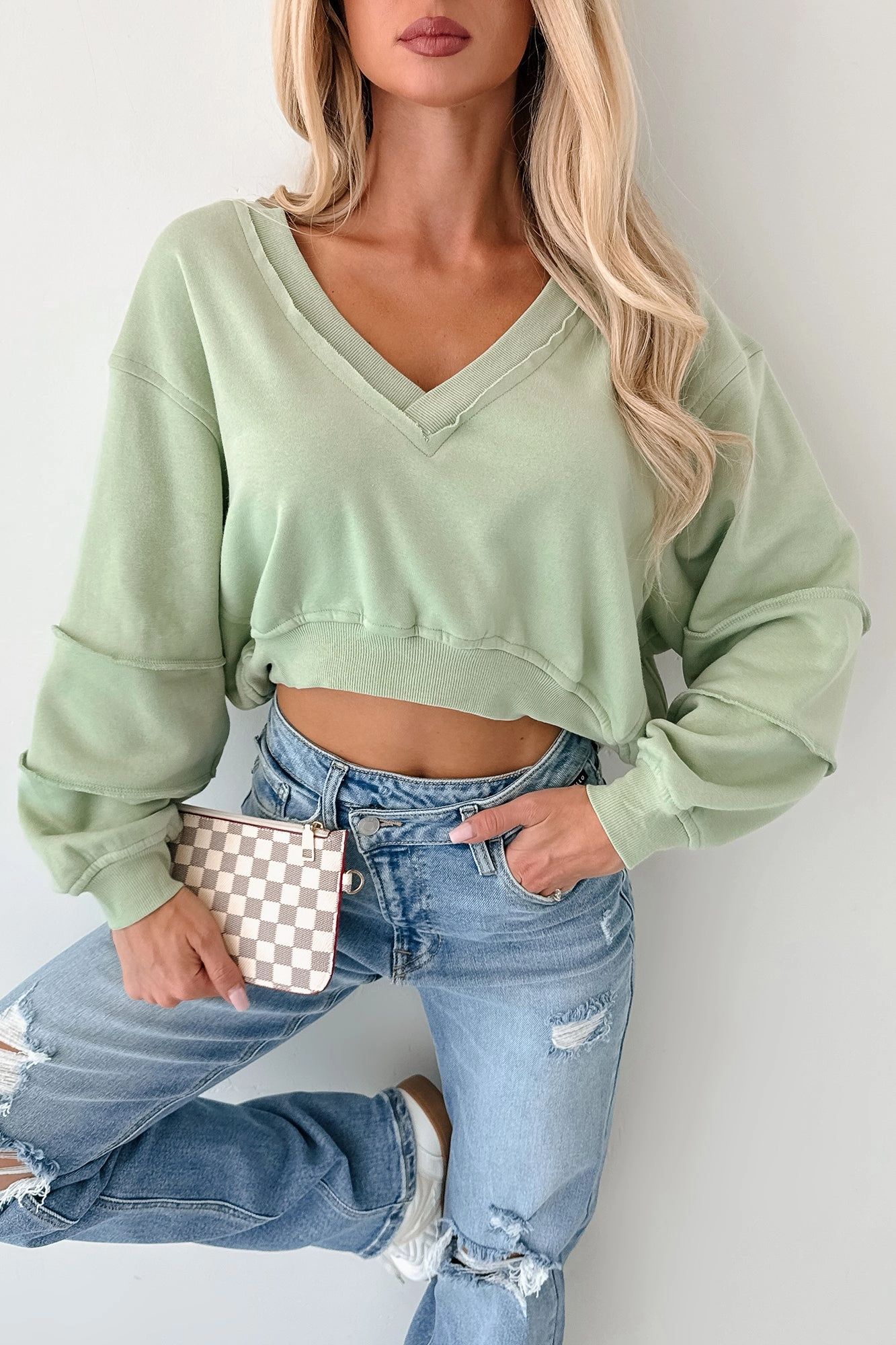 ReinforcedArmholes WaterResistantCoating Holding My Peace Signature 8 Crop Sweatshirt (Sage)