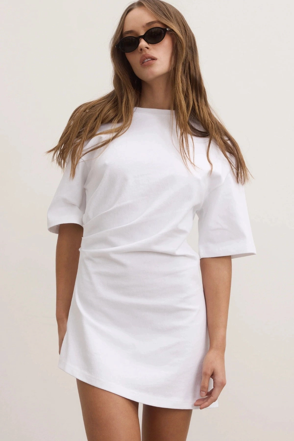 Joanna Dress White Silky Drape Luxe Mood