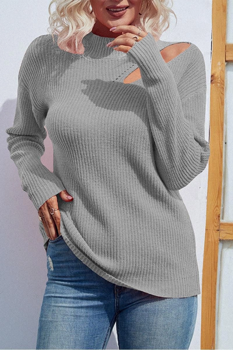 HOLLOW KNIT LOOSE FIT CASUAL SWEATER TOP MultiPurposeUtility