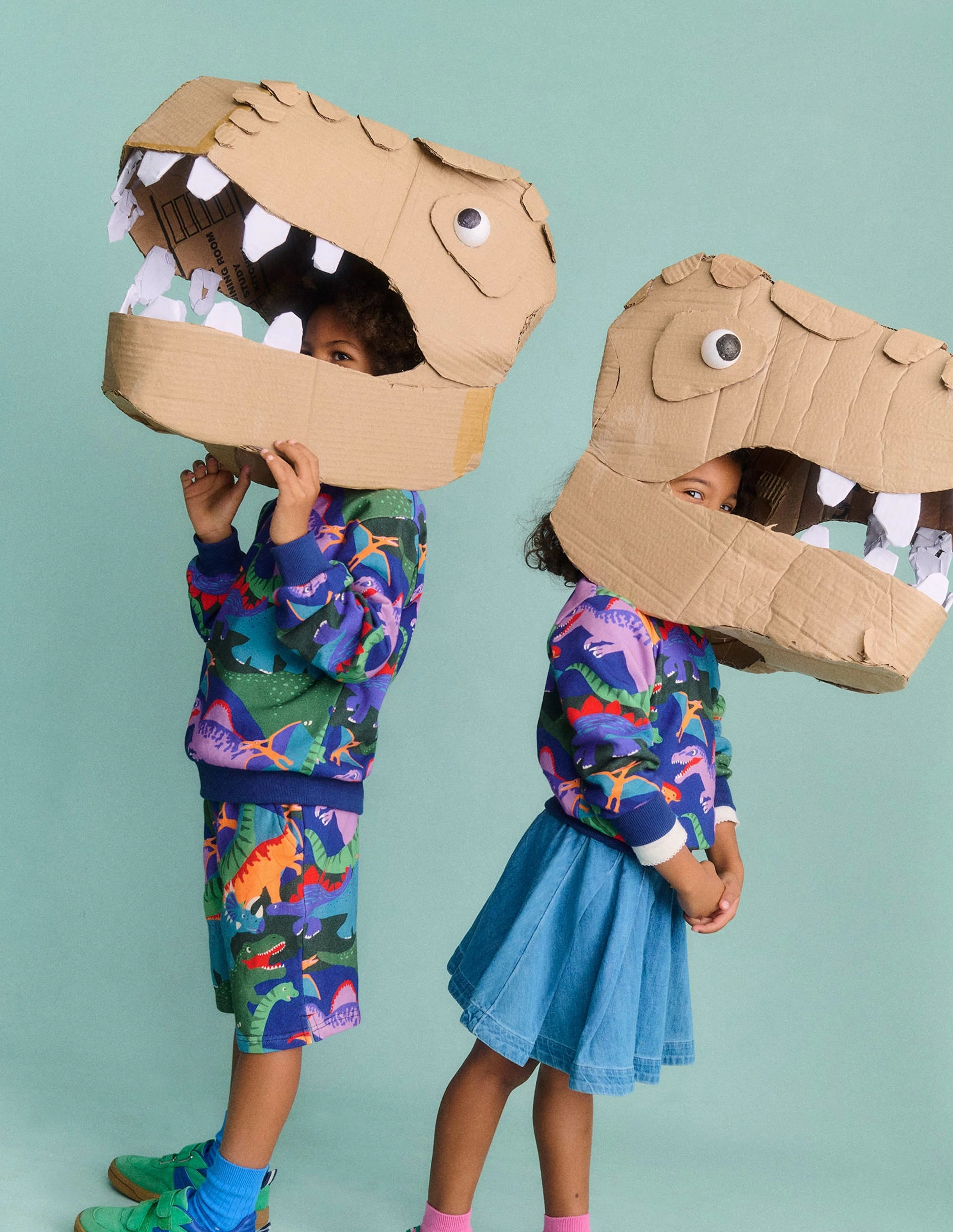 VNeckReinforcement Printed Sweatshirt-Multi Dino Camo