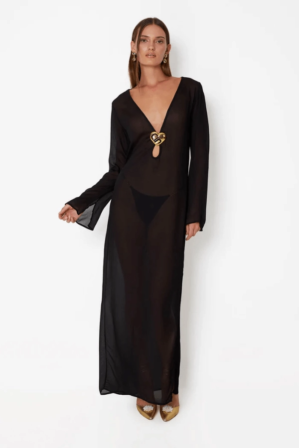 Visual Balance Hotline Heart Maxi Dress Black