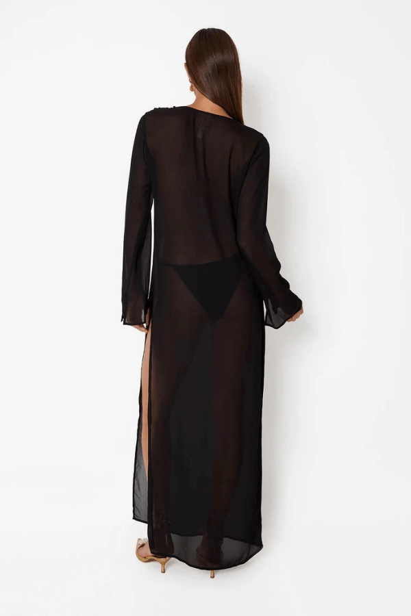 Hotline Heart Maxi Dress Black Side Slit Handmade