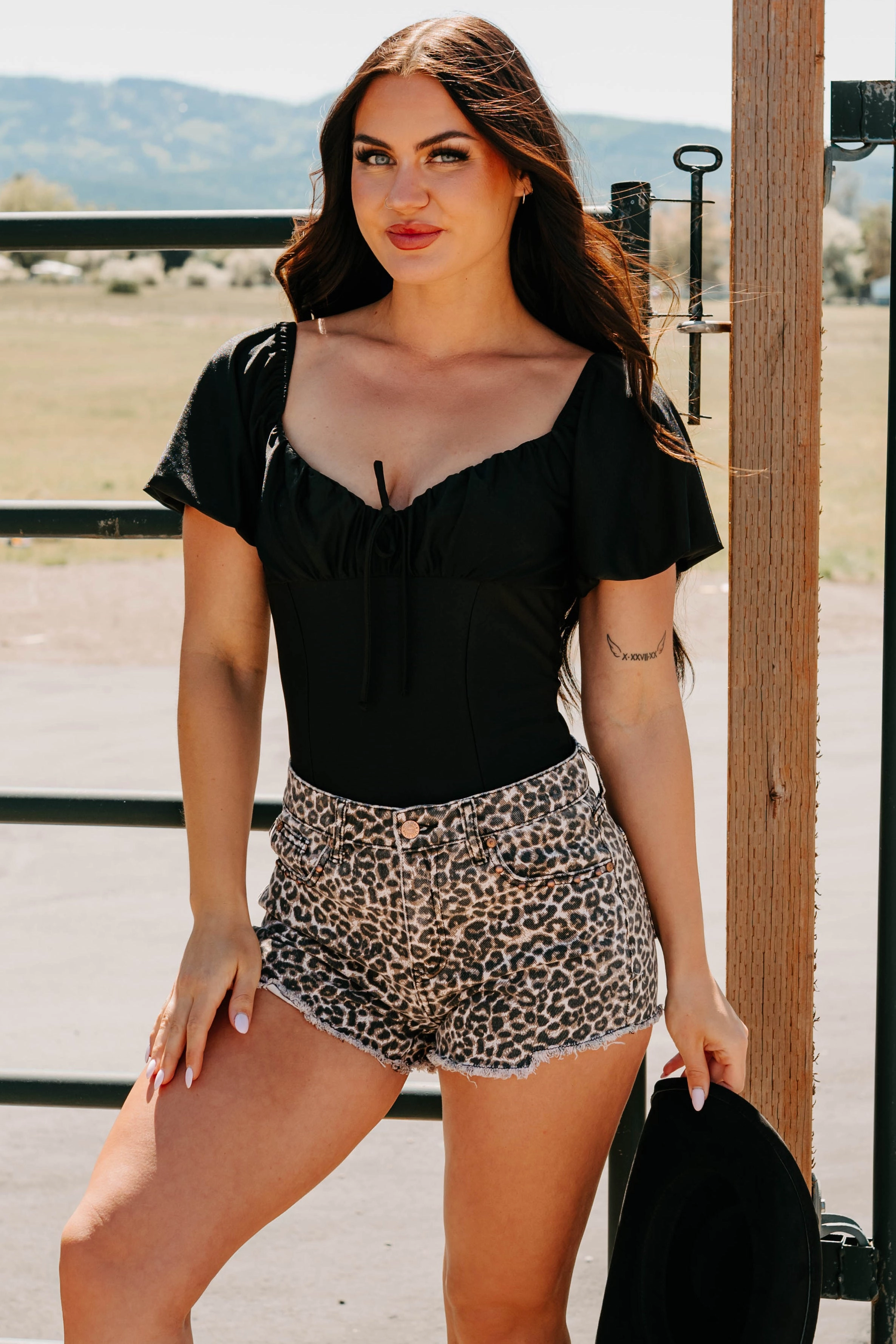 EcoCertified Humming Along Puff Sleeve Scoop Neck Bodysuit (Black)