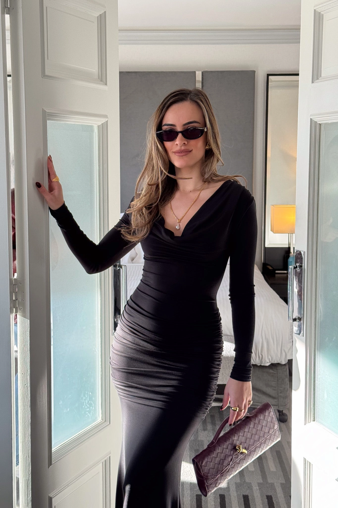 Hunter Long Sleeve Maxi Dress Black Lounge Ready Fall Inspired