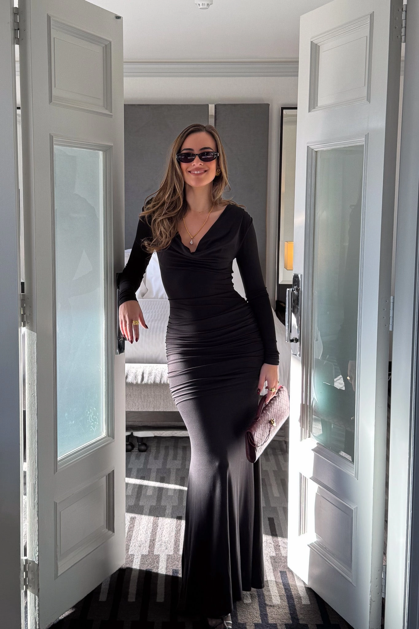 Hunter Long Sleeve Maxi Dress Black Velvet-Edge